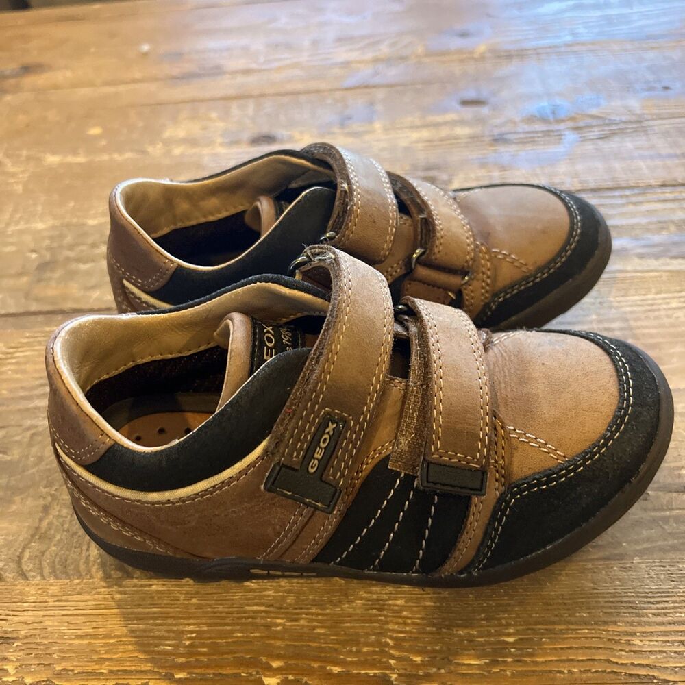Geox Respira Wool Pack Boys Size 12 EU 30 Brown Leather Hook Loop Shoes EUC